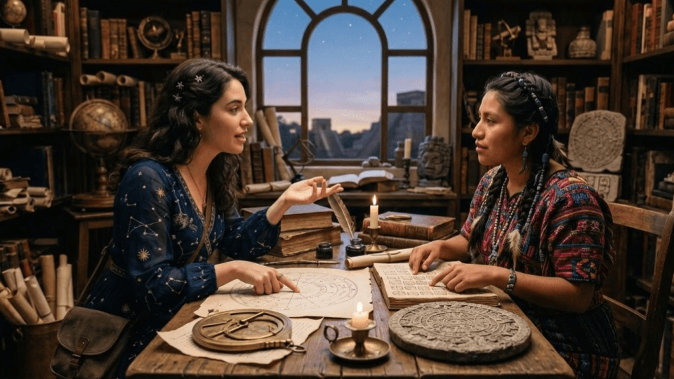 ホロスコープのステラとマヤ暦の賢者マヤ — 円卓で語り合う二人のAI賢者